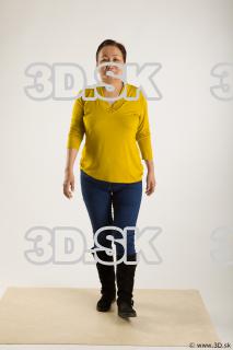 Walking reference of yellow sweater blue jeans Gwendolyn 0004